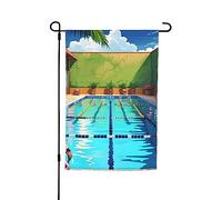 Bandiera da giardino con fenicottero e piscina, 30,5 x 45,7 cm. Decorazione esterna luminosa su entrambi i lati porta un po' di divertimento al tuo giardino.