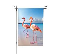 Bandiera da giardino con fenicottero rosa sulla spiaggia, 30,5 x 45,7 cm, per primavera, estate, autunno, inverno, bandiere stagionali su entrambi i lati, bandiere per le vacanze, per esterni e