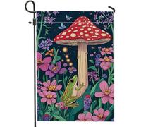Bandiera da giardino con fiabe primaverili ed estive, bandiera colorata con funghi anfibi, decorazione da giardino, bandiera da giardino in iuta su entrambi i lati, decorazione per esterni, 30,5 x