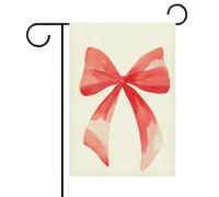 Bandiera da giardino con fiocco rosso ad acquerello per vacanze stagionali in iuta su entrambi i lati, 30,5 x 45,7 cm