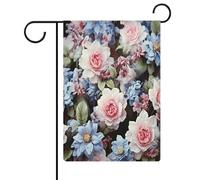 Bandiera da giardino con fiori blu, cartello di benvenuto, striscione su entrambi i lati, piccole bandiere personalizzate per piscina, cortile, decorazione da parete per la casa, 32 x 47 cm