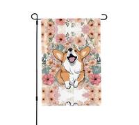 Bandiera da giardino con fiori corgi su entrambi i lati, 71,1 x 101,6 cm (leggera), vivace stampa all-over, decorazione per cortile, giardino, terrazza o portico