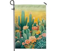 Bandiera da giardino con fiori di cactus, decorazione botanica per esterni con tramonto giallo, bandiera da giardino in iuta su entrambi i lati, per feste primaverili ed estive, decorazione per prato