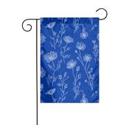 Bandiera da giardino con fiori di campo bianchi botanici su sfondo blu, 30 x 45 cm, verticale su entrambi i lati, decorazione per casa colonica