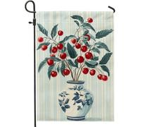 Bandiera da giardino con fiori di ciliegio, bandiera da giardino con frutti rossi, decorazione per esterni, bandiera da giardino in tessuto su entrambi i lati, decorazione stagionale per la casa, 30,5