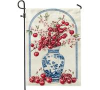 Bandiera da giardino con fiori di ciliegio, vaso di ciliegie rosse, decorazione per la casa o il giardino, bandiera decorativa su entrambi i lati, decorazione stagionale per esterni, 30,5 x 45,7 cm