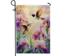 Bandiera da giardino con fiori di colibrì primaverile ed estate, bandiera colorata per esterni, decorazione da cortile, decorazione per prato su entrambi i lati, per la casa e le feste, 30,5 x 45,7 cm