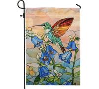 Bandiera da giardino con fiori di colibrì primaverile ed estate, bandiere da giardino colorate floreali per esterni, bandiera da giardino su entrambi i lati, decorazione stagionale per la casa, 30,5 x