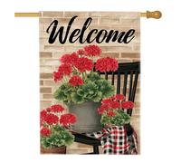 Bandiera da giardino con fiori di geranio rosso e primavera, decorazione rustica per la casa, decorazione da giardino su entrambi i lati, perfetta per saluti stagionali, 71 x 101 cm