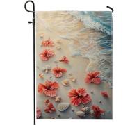 Bandiera da giardino con fiori di ibisco tropicale, striscione decorativo floreale da spiaggia con corallo, decorazione per prato esterno per primavera estate, accessori per la casa in stile nautico