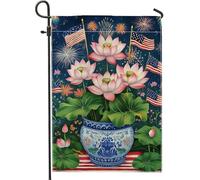 Bandiera da giardino con fiori di ninfea patriottica, decorazione floreale di pesca per il giorno dell'indipendenza, opera d'arte su entrambi i lati per la decorazione del prato esterno, striscione