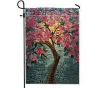 Bandiera da giardino con fiori di pesca, decorazione per esterni, in iuta su entrambi i lati, elegante decorazione da giardino per la stagione primaverile, 30,5 x 45,7 cm