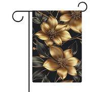 Bandiera da giardino con fiori dorati su una bandiera nera per vacanze stagionali su entrambi i lati, 30,5 x 45,7 cm