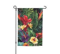 Bandiera da giardino con fiori e piante tropicali, 12x18 pollici, stampa fronte-retro, per interni ed esterni, per decorazioni domestiche, striscioni e foto.