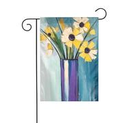 Bandiera da giardino con fiori gialli in un vaso blu, 30 x 45 cm, verticale, double face, decorazione per casa colonica, vacanze, esterni, bandiera da cortile