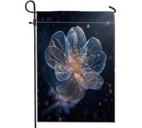 Bandiera da giardino con fiori iridescenti per primavera, estate e autunno, petali blu luminosi, fla, fantasia illuminata floreale da giardino per esterni, decorazione per feste, 30,5 x 45,7 cm