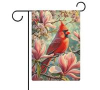 Bandiera da giardino con fiori rossi e uccelli, in iuta su entrambi i lati, 30,5 x 45,7 cm