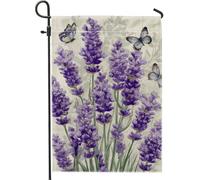 Bandiera da giardino con fiori viola lavanda, decorazione per esterni a farfalla su entrambi i lati, ideale per la primavera e l'estate, elegante striscione in iuta 30,5 x 45,7 cm