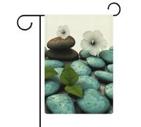 Bandiera da giardino con fiori zen di ciottoli su entrambi i lati, 30,5 x 45,7 cm, bandiera verticale in lino, bandiere per la casa durevoli per feste decorative esterne