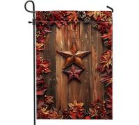 Bandiera da giardino con foglie autunnali, bandiera rustica marrone a forma di stella, decorazione per la casa, bandiera su entrambi i lati, in iuta, decorazione stagionale per esterni, 30,5 x 45,7 cm