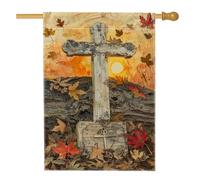 Bandiera da giardino con foglie autunnali, decorazione per esterni con tramonto arancione, bandiera per esterni, bandiera da cortile in iuta su entrambi i lati, decorazione commemorativa per l'autunno