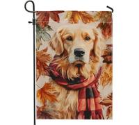 Bandiera da giardino con foglie autunnali, striscione decorativo per la casa con cane Golden Retriever, decorazione per esterni su entrambi i lati, decorazione per prato all'aperto, decorazione