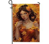 Bandiera da giardino con foglie autunnali, striscione decorativo per la casa con fata arancione, bandiera su entrambi i lati, in iuta, decorazione stagionale per esterni, 30,5 x 45,7 cm