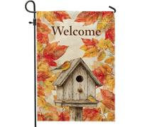 Bandiera da giardino con foglie autunnali, striscione decorativo per la casa degli uccelli autunnale arancione, bandiera da cortile in iuta su entrambi i lati, decorazione per prato all'aperto per il