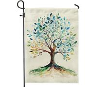 Bandiera da giardino con foglie di albero ad acquerello, bandiera botanica blu verde per esterni, bandiera stagionale per cortile per la decorazione domestica, bandiera artistica su entrambi i lati