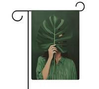 Bandiera da giardino con foglie di Monstera da donna, colore verde, in iuta su entrambi i lati, 30,5 x 45,7 cm