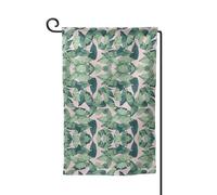 Bandiera da giardino con foglie di palma verde, stampa rosa su entrambi i lati, bandiere da giardino per la decorazione della casa, resistenti alle intemperie e doppie cuciture, 45,7 x 32,7 cm