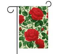 Bandiera da giardino con foglie rosse e rose verdi, in iuta su entrambi i lati, 30,5 x 45,7 cm