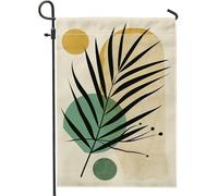 Bandiera da giardino con foglie tropicali astratte, decorazione stagionale beige, verde giallo, bandiera minimalista per esterni, decorazione per prato in poliestere su entrambi i lati, 30,5 x 45,7 cm