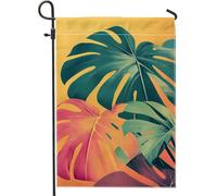 Bandiera da giardino con foglie tropicali e foglie di palma di Monstera, cartello decorativo colorato moderno per esterni, double-face, decorazione stagionale per la casa, 30,5 x 45,7 cm