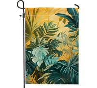 Bandiera da giardino con foglie tropicali, striscione decorativo per la casa con piante botaniche gialle, decorazione esterna su entrambi i lati per primavera estate, bandiera per prato per gli amanti