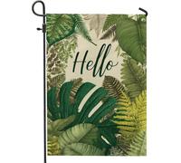 Bandiera da giardino con foglie tropicali, verde botanico giungla fogliame, decorazione per esterni, tutte le stagioni, stile rustico, bandiera da cortile in iuta su entrambi i lati, per prato, patio