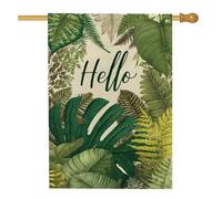 Bandiera da giardino con foglie tropicali, verde botanico giungla fogliame, decorazione per esterni, tutte le stagioni, stile rustico, bandiera su entrambi i lati, per prato, patio, veranda
