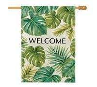 Bandiera da giardino con foglie verdi tropicali, decorazione per esterni con fogliame estivo, striscione su entrambi i lati per casa e prato, 71 x 101 cm
