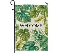 Bandiera da giardino con foglie verdi tropicali, decorazione per esterni con fogliame estivo, striscione su entrambi i lati per casa e prato decorazione 30,5 x 45,7 cm