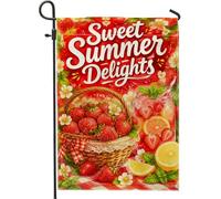 Bandiera da giardino con fragole, cestino estivo per le feste estive con limone rosso estivo su entrambi i lati, bandiere decorative per esterni, patio, prato, portico, ingresso campeggio, 30,5 x 45,7