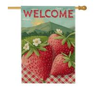 Bandiera da giardino con fragole di benvenuto, striscione decorativo floreale con frutta rossa, decorazione per prato esterno in iuta su entrambi i lati, accenti per la casa per feste estive, 71 x 101