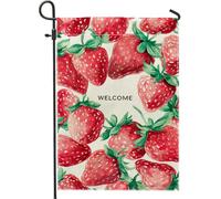 Bandiera da giardino con fragole rosse, striscione di benvenuto con frutta stagionale per primavera ed estate, decorazione esterna su entrambi i lati per prato e giardino, 30,5 x 45,7 cm
