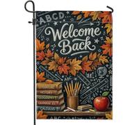 Bandiera da giardino con frutta, libri educativi stagionali, matite autunnali, in iuta rossa, double face, decorative per esterni, prato, portico, patio, ingresso, 30,5 x 45,7 cm