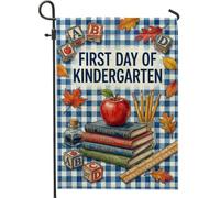 Bandiera da giardino con frutta, libri rustici educativi con matite autunnali rosse su entrambi i lati, bandiere decorative per esterni, prato, portico, patio, ingresso, 30,5 x 45,7 cm