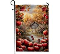 Bandiera da giardino con frutteto autunnale, bandiera da giardino con mele rosse raccolte di mele, striscione decorativo per esterni, doppia faccia con foglie autunnali, bandiera stagionale per