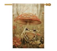 Bandiera da giardino con funghi anfibi primaverili ed estivi, arancione carino anfibio floreale decorazione per la casa, bandiera da cortile in iuta su entrambi i lati, decorazione per prato esterno