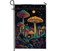 Bandiera da giardino con funghi colorati, motivo foresta al neon, decorazione per la casa e il giardino, bandiera su entrambi i lati per la decorazione del prato all'aperto, 30,5 x 45,7 cm