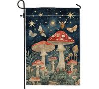 Bandiera da giardino con funghi e cielo notturno, decorazione per esterni, striscione in tessuto su entrambi i lati per decorazione autunnale del prato 30,5 x 45,7 cm