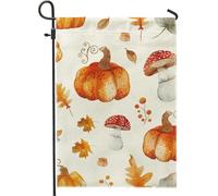 Bandiera da giardino con funghi e zucca autunnale, decorazione per la casa e il giardino, bandiera da giardino in iuta su entrambi i lati, decorazione per feste all'aperto, 30,5 x 45,7 cm
