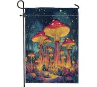 Bandiera da giardino con funghi fantasy, decorazione notturna colorata e luminosa, decorazione per esterni, bandiera da cortile su entrambi i lati, striscione magico da giardino da favola, 30,5 x 45,7